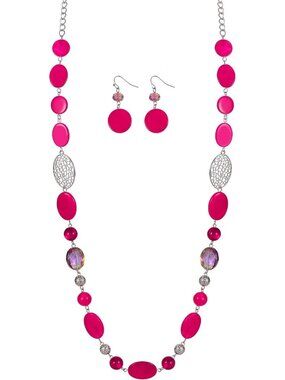 Trendy Beaded Long Necklace Set for Women | Silver & Gold Tone Stone Jewelry